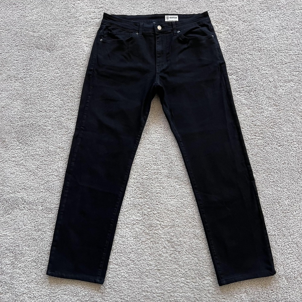 Aviator Stretch Straight Fit Jeans Mens 36 Black Dark Wash Denim Made USA